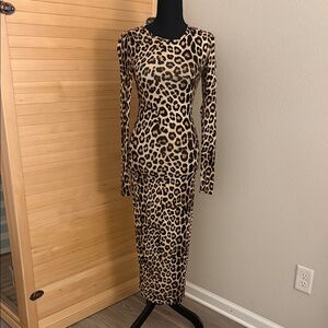 Good American Leopard Print Long Sleeve Dress